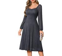 Bbonlinedress Robe Soirée Femme Chic Hiver Mi Longue pour Cocktail Mariage Invitée Baptême Bal Prom Col carré Manches Longues