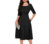 Bbonlinedress Robe Soirée Femme Chic Vintage Robe Hiver Mi Longue de Soirée Cocktail Déguisement Mariage Invitée Baptême Col carré Manches 2/3