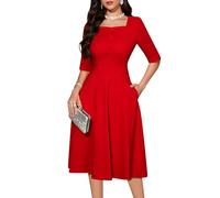 Bbonlinedress Robe Soirée Femme Chic Vintage Robe Hiver Mi Longue de Soirée Cocktail Déguisement Mariage Invitée Baptême Col carré Manches 2/3