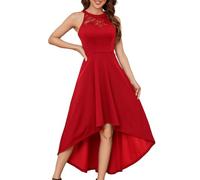 Bbonlinedress Robe Soirée Noël Femme Chic et Elegant pour Cocktail Mariage Invité Bal de Promo Cérémonie Baptême Guinguette Style Halter sans Manches Red M