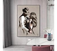 BBOVOBB Peinture sur toile câlin couple danse couleur personnage affiches et impressions abstrait rétro mur art photos décor à la maison 90x140 cm (35x55in) pas de cadre