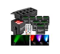 BeamZ BBP44 Lot de 8 Projecteurs sur Batterie Compact RGBW IP65 avec Sac - 16 Watts, Étanche, Autonomie 25H, Idéal pour Éclairage de Salle, Mariage, Jardin, Architecture, Hôtel, Restaurant