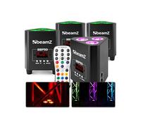 BeamZ BBP93 - Lot de 4 Projecteurs Uplight PAR sur Batterie RGBW DMX - 30 Watts, 7 Heures d'Autonomie, Télecommande, Idéal pour Éclairage de Salle, Mariage, Jardin, Architecture, Hôtel, Restaurant