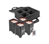 BBP96 Lot de 4 projecteurs Uplight 6x LED 12 W RGBAW-UV avec valise - modes DMX, environ 16 heures d'autonomie