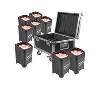 BeamZ BBP96SW Lot de 8 projecteurs Uplight 6x LED 12 W RGBAW-UV avec batterie - Avec sa FlightCase FCC9, mode WDMX Blanc