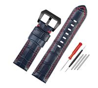 BBPLWEEA YingYou Bracelet de montre en cuir bleu for homme, 22 mm ou 24 mm, aspect crocodile, accessoires en cuir de vachette(A blue-black,26mm)