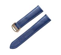 BBPLWEEA YingYou Bracelet En Cuir Grainé Litchi For Hommes Et Femmes, Cuir Souple Compatible Avec Cartier Tank Solo, Boucle Pliante, Accessoires De Bracelet De Montre(Blue gold buckle,18mm)
