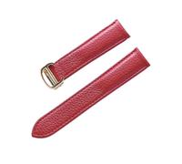 BBPLWEEA YingYou Bracelet En Cuir Grainé Litchi For Hommes Et Femmes, Cuir Souple Compatible Avec Cartier Tank Solo, Boucle Pliante, Accessoires De Bracelet De Montre(Red gold buckle,14mm)