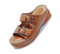 BBPM Femmes Sandales Plates 2023 été Bout Ouvert Solide Faux Cuir orthopédique Femmes Chaussures Plate-Forme décontractée Rome Dames Gladiateur,Marron,36 EU