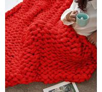 BBPM Plaid Tricot Grosse Maille, Plaid Grosse Maille, Couverture TricotéE Douce, Couverture en Tricot Grosse Maille Fait à La Main Chaud Doux Confortable éPais Fil Tricoté,Rouge,120x150cm/47x59in