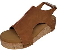 BBPM Sandales orthopédiques compensées à plateforme pour femme - Sandales d'été habillées 2024 - Bout plat ouvert avec sangle de cheville - Sandales de plage décontractées à enfiler - Marron Pointure