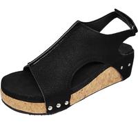 BBPM Sandales orthopédiques compensées à plateforme pour femme - Sandales d'été habillées 2024 - Bout plat ouvert avec sangle de cheville - Sandales de plage décontractées à enfiler, style bohème