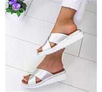 BBPM Sandales Plates Femmes Confortables Orthopedique Chaussures Plateforme 2023 Été Sandales Femmes Sandales Plates Toe T-Sangle Comfy Semi Trailer Sandales,Blanc,EU37/US6