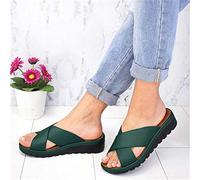 BBPM Sandales Plates Femmes Confortables Orthopedique Chaussures Plateforme 2023 Été Sandales Femmes Sandales Plates Toe T-Sangle Comfy Semi Trailer Sandales,Vert,EU38/US7