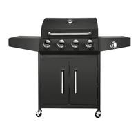 BBQ 5 en 1 - Barbecue à gaz - Noir - Thermostat - Avec bac de récupération des graisses et accessoires - Barbecue à gaz avec brûleur latéral