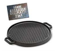 BBQ Boss - Plaque de cuisson en fonte - 2 en 1 - Grille de cuisson ronde - Plaque pour barbecue - Réversible - Pour barbecue et four - Diamètre 29,5 cm