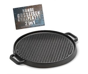 BBQ Boss - Plaque de cuisson en fonte - 2 en 1 - Grille de cuisson ronde - Plaque pour barbecue - Réversible - Pour barbecue et four - Diamètre 29,5 cm