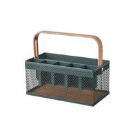 BBQ Caddy,Panier de Rangement en Fer forgé avec poignée en Bois | Multi-compartment outdoor caddy organizer for grills. Carry spices, sauces, and grilling tools in one trip. Great for camping