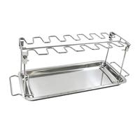 BBQ Chicken Leg Rack, Stainless Steel with 14 Slots, Drip Tray for Grilling | Charcoal Grill Oven BBQ Rack for Outdoor Cooking Backyard Camping Party Family