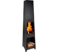 BBQ Collection Brasero 150 x 36 x 36 cm - Incinerateur de Jardin sur Pied - Decoration Jardin et Terrasse Exterieur - avec Bac de Récupération de Cendres - Rangement de Bois - Acier au Carbone