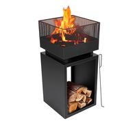 BBQ Collection Brasero Exterieus avec Pare-Étincelles - Cheminée de Jardin 39 x 39 x 85 cm - Cheminée Decoration Jardin Exterieur et Rangement du Bois de Chauffage - Acier au Carbone