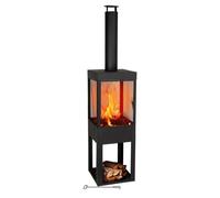 BBQ Collection Brasero Exterieur avec Cheminée - Cheminée de Jardin 194 x 44 x 47 cm - Cheminée de Terrasse avec Pare-Étincelles - Poêle à Bois Decoration Jardin - Acier au Carbone