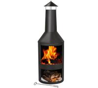 BBQ Collection Poêle de terrasse avec cheminée Foyer 44,5 x 44,5 x 134 cm - Poêle de jardin pour bois de chauffage - Poêle de jardin avec pare-étincelles et support pour bois - Poêle de terrasse extér