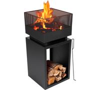 BBQ Collection Poêle de terrasse avec cheminée - Foyer avec pare-étincelles pour terrasse & jardin - Corbeille à feu, tonneau à feu & foyer d'extérieur en acier carbone