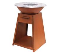 BBQ Design Brasero Plancha 2-en-1 Livona - 58,5 cm, Hauteur 81 cm, Base en Acier Corten avec Tiroir à Cendres et Rangement Bois