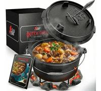 BBQ Dutch Oven [Das Original] - Set Dutch Oven de 10,8 l avec support et couvercle de 2,2 l avec double fonction utilisable comme poêle à griller - Avec lève-couvercle et e-book (français non garanti)