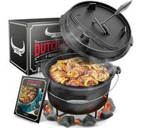 BBQ Dutch Oven - Set de cocotte hollandaise [9 l] - Compatible induction - Avec support - Marmite en fonte - Avec lève-couvercle et e-book (français non garanti)