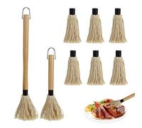 Cunlvyyds BBQ MOP 2PCS 11, 2 Pouces & 18, 3 Pouces Brosse de vadrouille BBQ avec 6 têtes de Remplacement Brosse Grille à poignée Longue en Bois pour Sauce grillade Steak