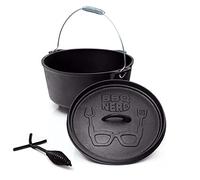 BBQ-Nerd© Dutch Oven « Starter » 3,1 l avec pieds | déjà brûlé Preseasoned Marmite en fonte avec couvercle Brûleur avec couvercle Marmite ignifuge et camping