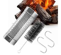 BBQ Pellet - Stainless Steel Generator 2 Hooks Portable Tool, Cold Hot Infuser Construction, Wood Pellet Smoker for Grilling Flavor Enhancement | Home Yard Balcony Outd
