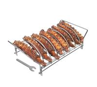 BBQ Rib Rack, Stainless Steel Grilling Rack, Maximized Grilling Efficiency, Food Grade Holder, Smoker Accessory for Beef, Pork, Drumsticks, Barbecue Prep, 13.78x7.68x3.94 Inches
