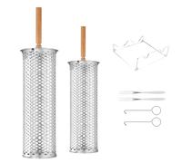 BBQ Rotating Grill Basket, Stainless Steel Rolling Net with Wooden Handle for Even Heat Distribution, Ideal for Outdoor Cooking, Camping Trips, Backyard Barbecue, Picnic, Family Grilling Activities