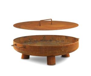 BBQ-Toro Acier inoxydable Ø 60 cm avec couvercle | Aspect rouille | Brasero d'extérieur avec trois pieds et deux poignées, Brasero pour le jardin, Brasero, Garden Fire Pit, Fire Bowl, Bac à feu