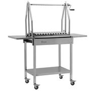 BBQ-Toro Asado Barbecue en acier inoxydable | 119 x 45 x 135 cm | Barbecue au charbon de bois argentin avec étagères latérales | Barbecue mobile en acier inoxydable, barbecue argentin, barbecue au