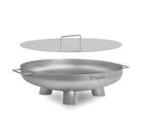 BBQ-Toro Brasero en acier inoxydable Ø 60 cm avec couvercle | Argent | Foyer extérieur avec trois pieds de support et deux poignées, braseros pour le jardin, cuvette de feu, Garden Fire Pit, bol de