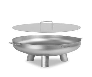 BBQ-Toro Brasero en acier inoxydable Ø 70 cm avec couvercle | Argent | Foyer extérieur avec trois pieds et deux poignées, braseros pour le jardin, cuvette de feu, Garden Fire Pit, bol de feu, bassin