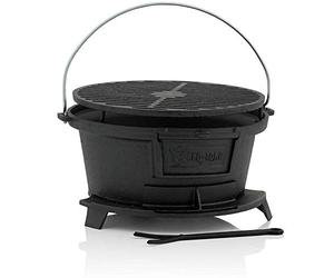 BBQ-Toro Casserole en fonte avec grille de barbecue | 43 x 42 x 21,5 cm | Style Hibachi avec grille de barbecue | Barbecue de camping au charbon de bois | Station de cuisson