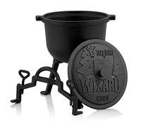 BBQ-Toro Chaudron magique "Wizard" | Marmite en fonte | Casserole en fonte à trois pieds, couvercle, support et vis de blocage | Chaudron de sorcière (4 litres)