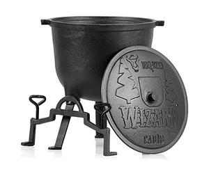 BBQ-Toro Chaudron magique "Wizard" | Marmite en fonte | Casserole en fonte à trois pieds, couvercle, support et vis de blocage | Chaudron de sorcière (10 litres)