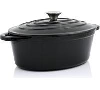 BBQ-Toro Cocotte en fonte, 4,3 litres, noire, ovale, Fonte émaillée avec couvercle