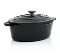 BBQ-TORO Cocotte en Fonte émaillée avec Couvercle Adapté aux cuisinières à Induction, 4,3 litres - 30 x 23 cm - Ovale (Noir)