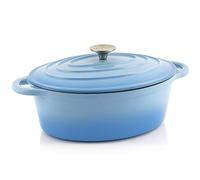 BBQ-Toro Cocotte en fonte émaillée avec couvercle Adapté aux cuisinières à induction, 4,3 litres - 30 x 23 cm - ovale (Bleu)
