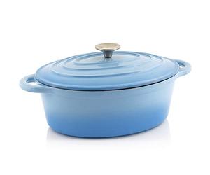 BBQ-Toro Cocotte en fonte émaillée avec couvercle Adapté aux cuisinières à induction, 4,3 litres - 30 x 23 cm - ovale (Bleu)