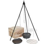 BBQ-Toro Dutch Oven Kit dans une caisse en bois, set de cuisson en fonte de 6 pièces