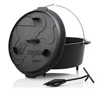 BBQ-Toro Dutch Oven Premium Série I déjà brûlé - pré-assaisonné I différentes tailles I casserole en fonte I rôtissoire avec soulève-couvercle ((D) - DO12P - 13,6 Liter, avec pied)