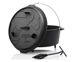 BBQ-Toro Dutch Oven Premium Série I déjà brûlé - pré-assaisonné I différentes tailles I casserole en fonte I rôtissoire avec soulève-couvercle ((D) - DO12P - 13,6 Liter, avec pied)